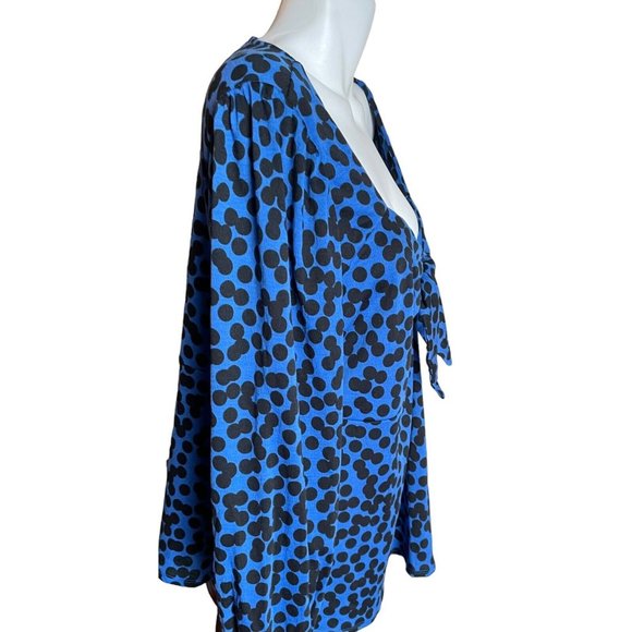 Ava & Viv Top Tunic Women's Size XXL Blue Black Circles V-Neck Ties Chest - Picture 4 of 7